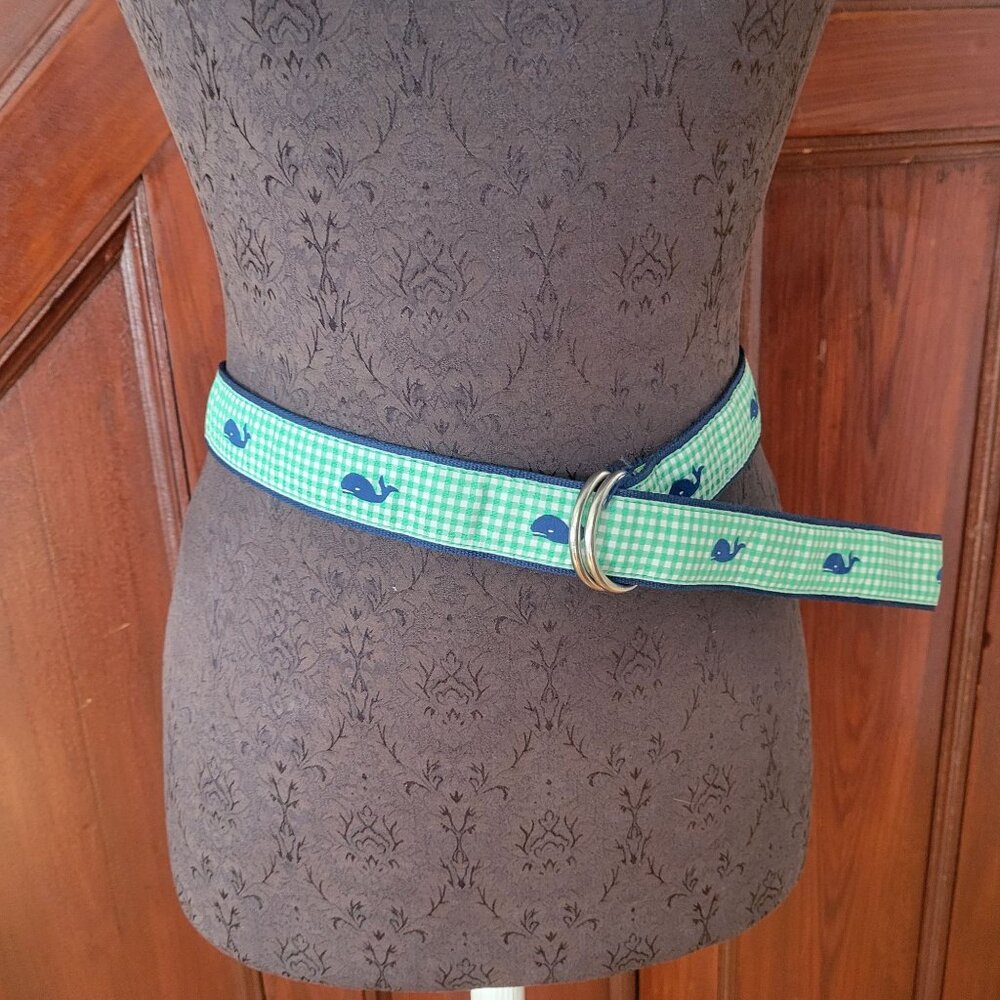 Green & Blue Toe Göz Whale Print Belt With D-Ring Buckle Small